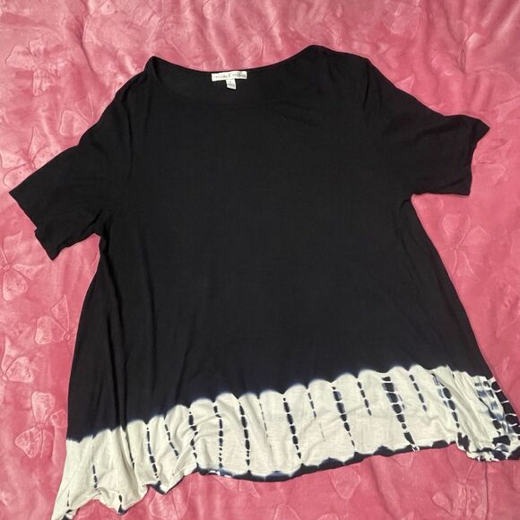 Y2k boho Moa Moa Navy Blue & White half sleeve blouse Size Large - Picture 4 of 5